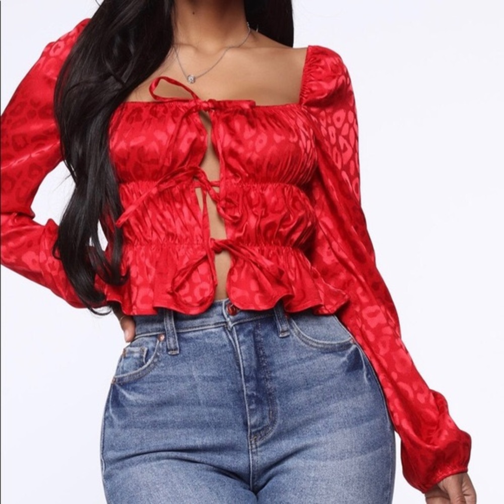 Red leopard fashion nova tie top